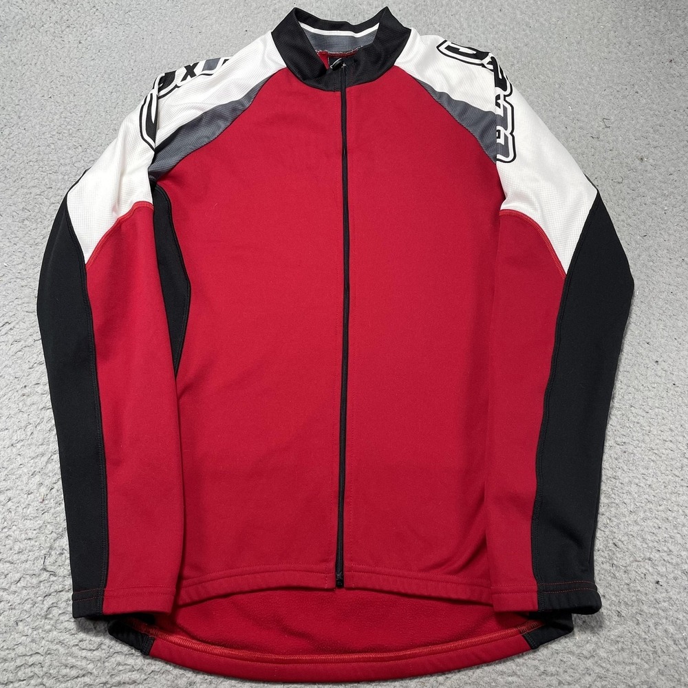 Castelli Jacket Mens Large Red Colorblock Fleece Lined Cycling‎ Full Zip Jersey